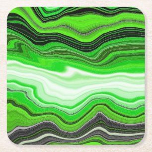 Dessous-de-verre Carré En Papier Marbre vert et noir comme l'art fluidisé rayé