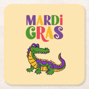 Dessous-de-verre Carré En Papier Mardi Gras Alligator, Mardi Gras Party