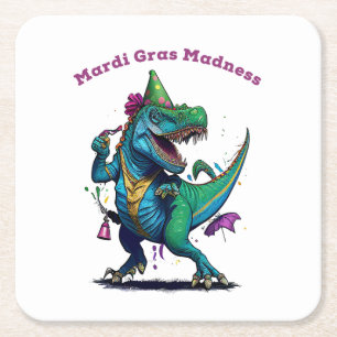 Dessous-de-verre Carré En Papier Mardi Gras Madness T Rex Dinosaur Perle Mardi Graw