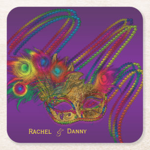Dessous-de-verre Carré En Papier Mardi Gras Party Coasters de Boissons Personnalisé