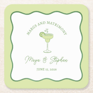 Dessous-de-verre Carré En Papier "Margs & Matrimony" Margarita Simple au Citron Ver