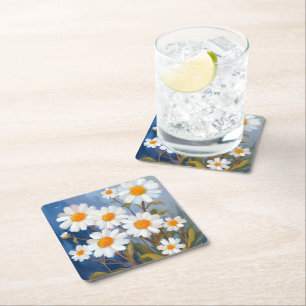 Dessous-de-verre Carré En Papier Marguerites blanches Fleurs à l'aquarelle Peintes