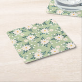 Dessous-de-verre Carré En Papier Marguerites sur l'Arrière - plan vert Pastel (Incliné)