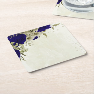 Dessous-de-verre Carré En Papier Mariage à fleurs bleu Royal