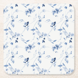 Dessous-de-verre Carré En Papier Mariage à motif floral aquarelle bleu poussiéreux
