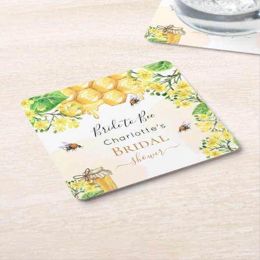 Dessous-de-verre Carré En Papier Mariage abeilles bourdon miel fleurs jaunes (Incliné)