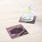 Dessous-de-verre Carré En Papier Mariage Agate Abstrait Cheers V1 Mauve ID827 (En situation)