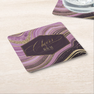 Dessous-de-verre Carré En Papier Mariage Agate Abstrait Cheers V1 Mauve ID827