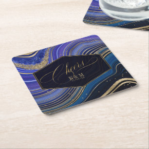 Dessous-de-verre Carré En Papier Mariage Agate Abstrait Cheers V1 Midnight ID827