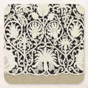 Dessous-de-verre Carré En Papier Mariage Antique Dentelle Lin Blanc Classique Joli