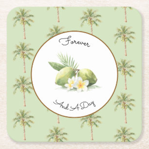 Dessous-de-verre Carré En Papier Mariage au palmier tropical vert