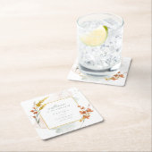 Dessous-de-verre Carré En Papier Mariage aux fleurs sauvages aquarelle Bienvenue or (En situation)