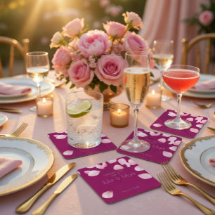 Dessous-de-verre Carré En Papier Mariage aux Pétales Roses Romantiques