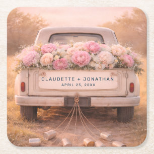 Dessous-de-verre Carré En Papier Mariage avec nom personnalisé sur camionnette vint