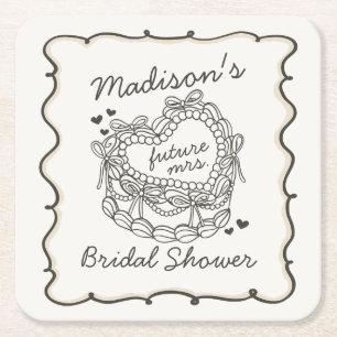 Dessous-de-verre Carré En Papier Mariage Beige Retro Coquette Gâteau à thème coeur 