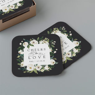 Dessous-de-verre Carré En Papier Mariage blanc Peony Floral Frame "Cheval to Love"