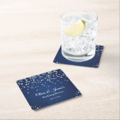 Dessous-de-verre Carré En Papier Mariage Blue Denim Diamants Perles Couple Shower (En situation)