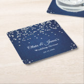 Dessous-de-verre Carré En Papier Mariage Blue Denim Diamants Perles Couple Shower (Incliné)