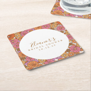Dessous-de-verre Carré En Papier Mariage Bohème personnalisé écriture ocre rose flo