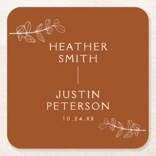 Dessous-de-verre Carré En Papier Mariage Boho Orange Brûlé en Terracotta moderne Na