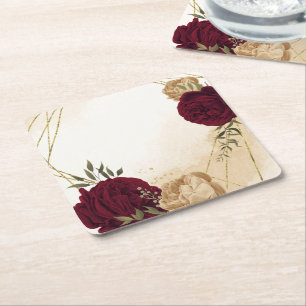 Dessous-de-verre Carré En Papier Mariage botanique vert beige or