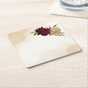 Dessous-de-verre Carré En Papier Mariage botanique vert beige or
