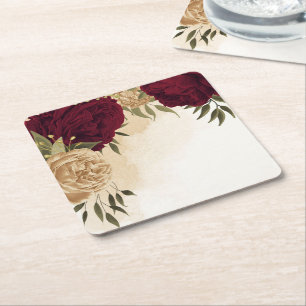 Dessous-de-verre Carré En Papier Mariage botanique vert beige or