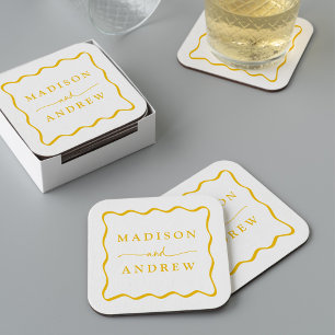Dessous-de-verre Carré En Papier Mariage Cadre Moderne Jaune Ondulé