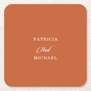 Dessous-de-verre Carré En Papier Mariage Calligraphié Terracotta Chic Classique