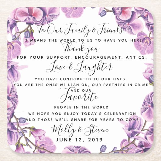 Dessous-de-verre Carré En Papier mariage campagnard violet parti/mariage Merci (Devant)