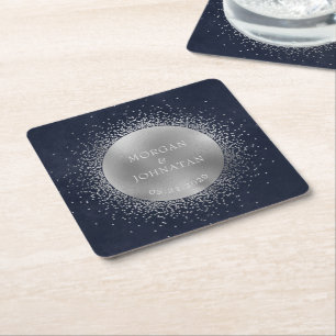 Dessous-de-verre Carré En Papier Mariage céleste de la lune d'argent de minuit