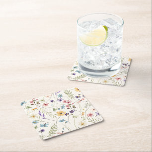 Dessous-de-verre Carré En Papier Mariage Champêtre de Fleurs Sauvages Fantaisistes