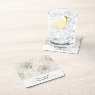 Dessous-de-verre Carré En Papier Mariage chic romantique floral crème ivoire