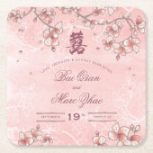 Dessous-de-verre Carré En Papier Mariage chinois à deux fleurs de pêche (Devant)