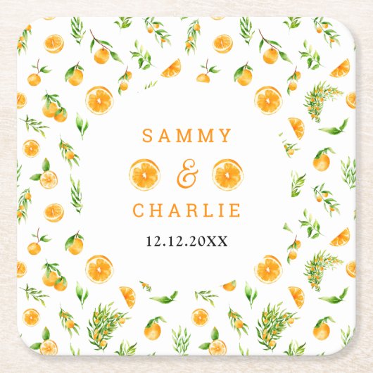 Dessous-de-verre Carré En Papier Mariage Citrus Oranges (Devant)