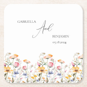 Dessous-de-verre Carré En Papier Mariage Classique Fleur Sauvage de Prairie à l'Aqu