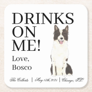 Dessous-de-verre Carré En Papier Mariage Collie Bordure noire et blanche