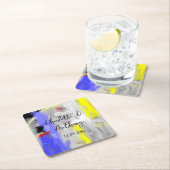Dessous-de-verre Carré En Papier Mariage Créatif Art Abstrait Bleu Jaune Blanc (En situation)