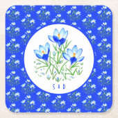 Dessous-de-verre Carré En Papier Mariage Crocus bleus (Devant)