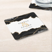 Dessous-de-verre Carré En Papier Mariage d'âge en marbre noir et or (Incliné)