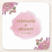 Dessous-de-verre Carré En Papier Mariage d'Aquarelle Florale moderne rose or (Devant)