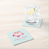 Dessous-de-verre Carré En Papier Mariage d'aquarelle rose de la Plumeria tropicale (En situation)