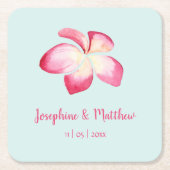 Dessous-de-verre Carré En Papier Mariage d'aquarelle rose de la Plumeria tropicale (Devant)