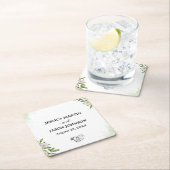 Dessous-de-verre Carré En Papier Mariage d'aquarelle vert blanc (En situation)