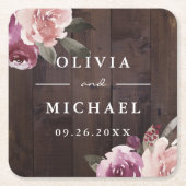 Dessous-de-verre Carré En Papier Mariage de bois rustique mauve et mûrier (Devant)