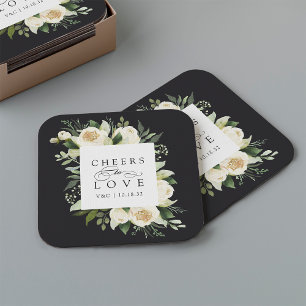 Dessous-de-verre Carré En Papier Mariage de cadre floral en ivoire "Cheval to Love"