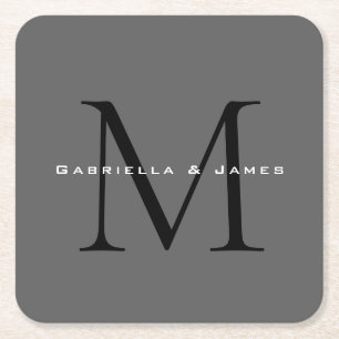 Dessous-de-verre Carré En Papier Mariage de calligraphie gris-noir monogramme