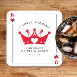 Dessous-de-verre Carré En Papier Mariage de carte de poker King & Queen of Hearts C<br><div class="desc">Roi et reine des coeurs jouant dessous de verre mariages de carte. Personnalisez-le avec les détails de votre événement. Idéal pour un poker ou une fête thématique à Las Vegas.</div>