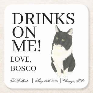 Dessous-de-verre Carré En Papier Mariage de chat Tuxedo Ragamuffin personnalisé