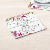 Dessous-de-verre Carré En Papier mariage de cristaux rose/Merci mariage (Incliné)